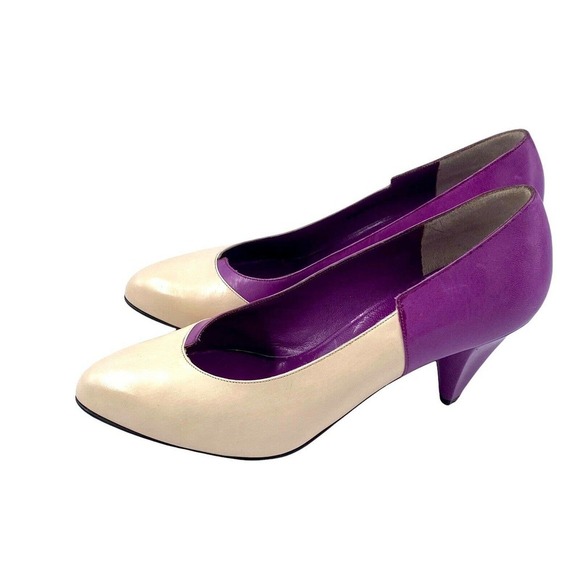 Vintage Bruno Magli Women’s Pumps Heels Purple Cream Made in Italy Sz 5.5 B 36 - Picture 4 of 8